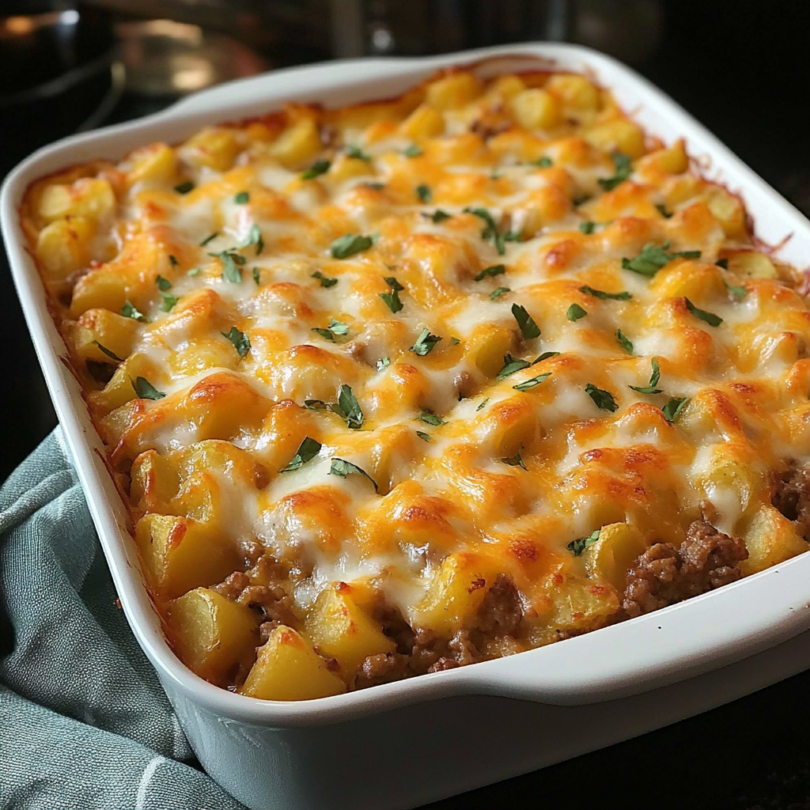 Cheesy Hamburger Potato Casserole Full Recipe