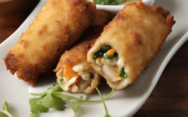 Crab Cake Egg Rolls, natural lighting, crispy plating --testp