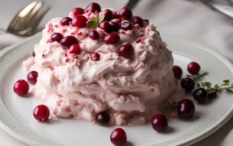Cranberry Fluff, natural lighting, festive plating