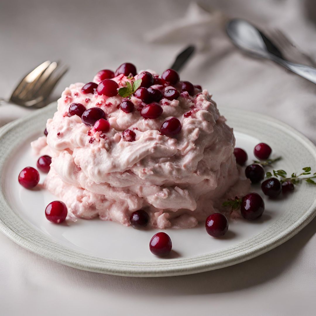 Cranberry Fluff, natural lighting, festive plating