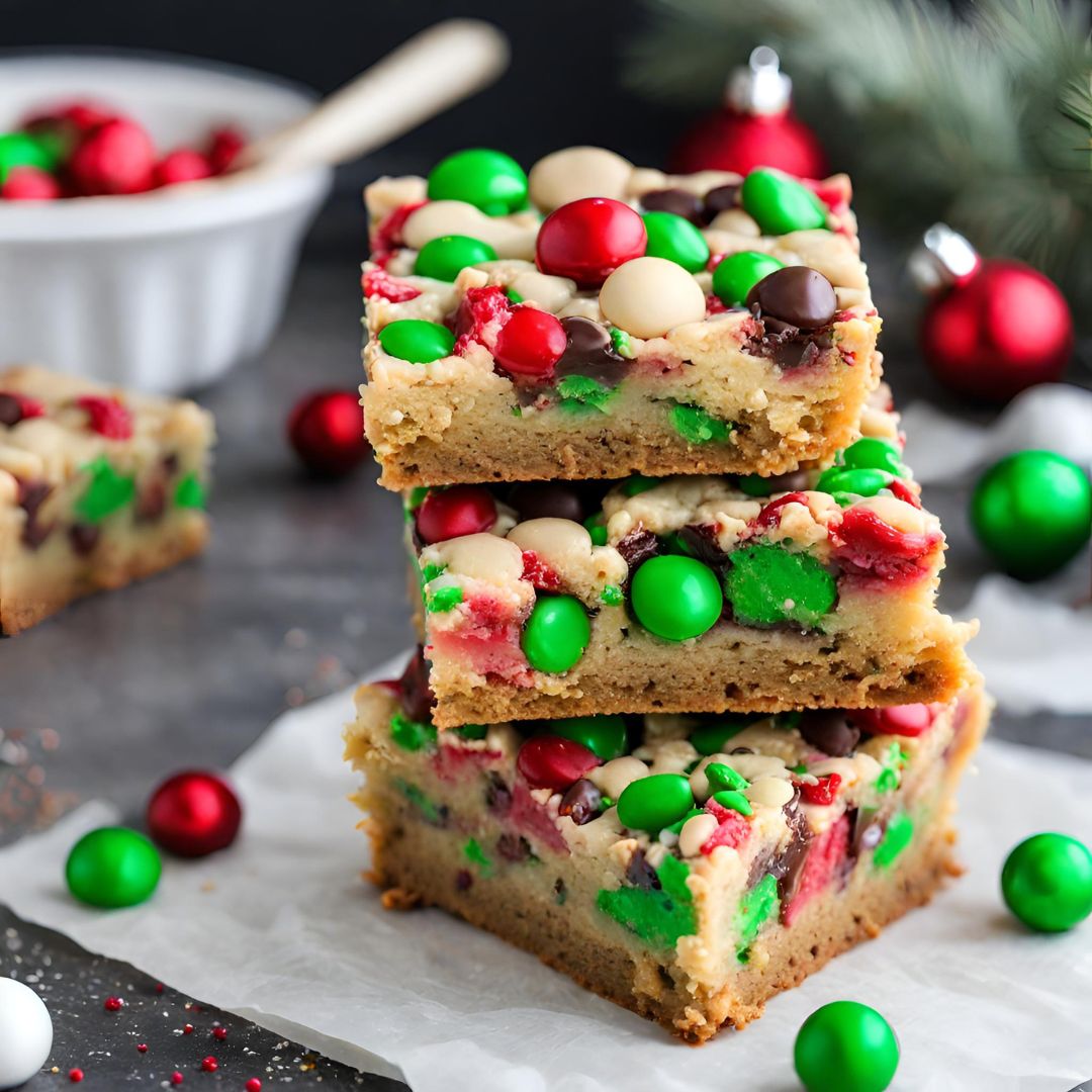 Christmas M&M Cookie Bars