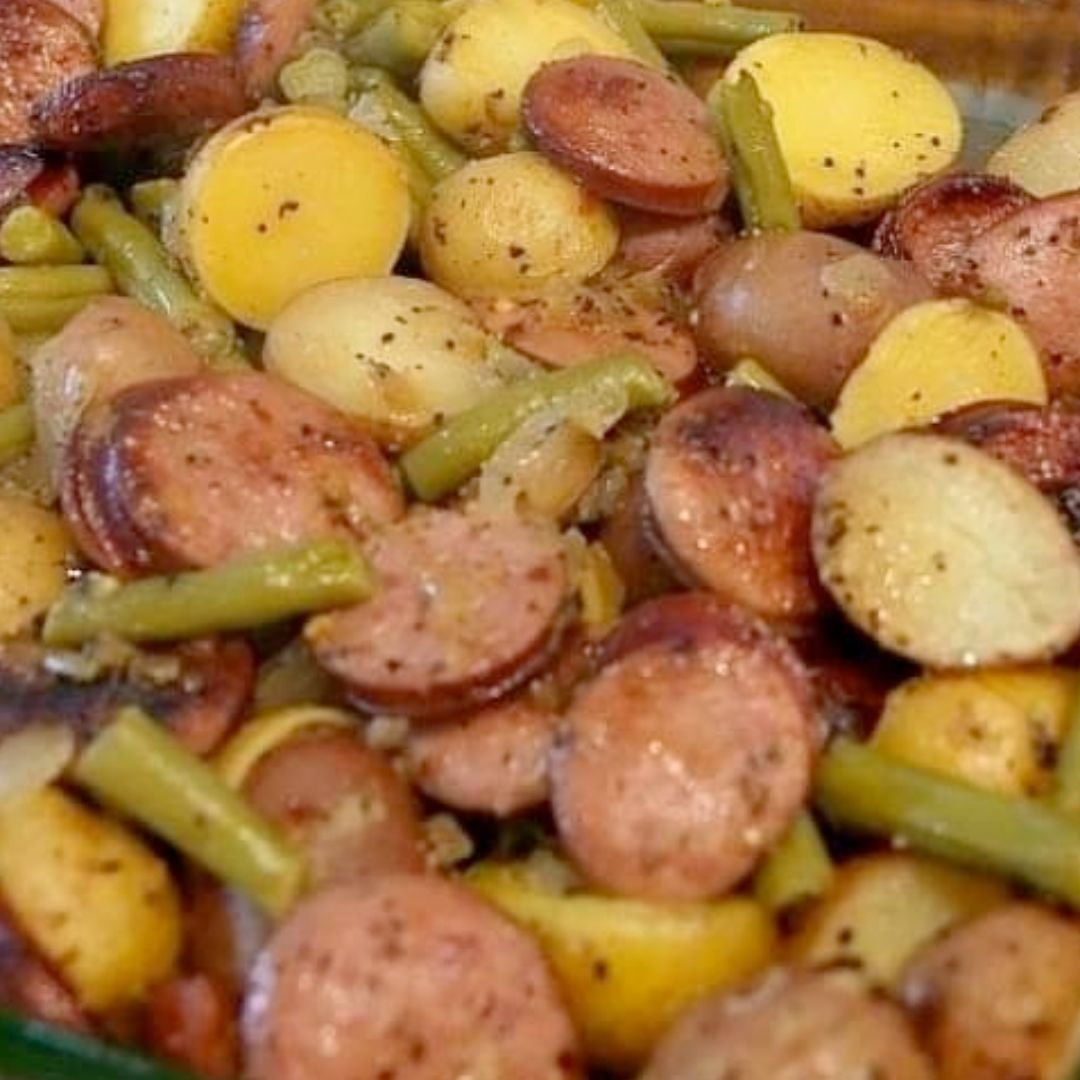 SAUSAGE GREEN BEAN POTATO CASSEROLE