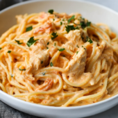 Creamy Crockpot Chicken Spaghetti