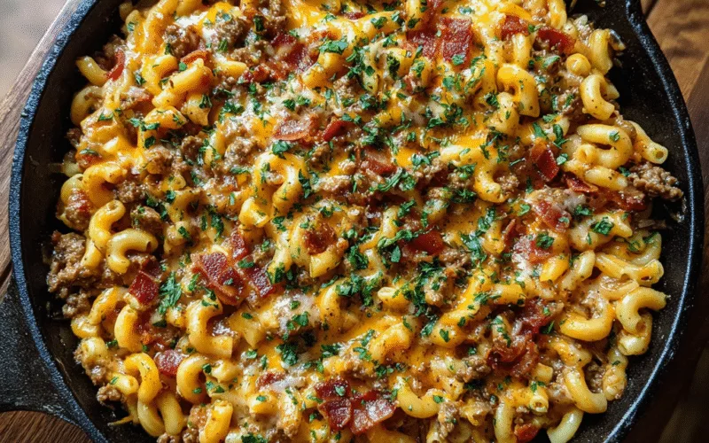 Loaded Bacon Cheeseburger Pasta Skillet