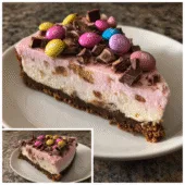 Pink M&M Snickers Cheesecake