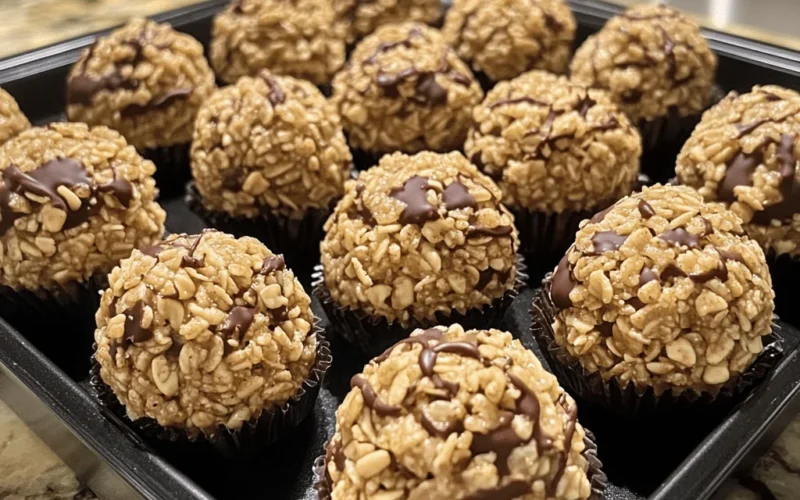 Peanut Butter Balls with Chocolate Rice Krispies