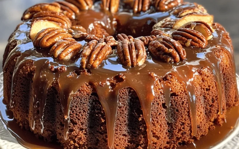 Apple Pecan Cake with Caramel Glaze
