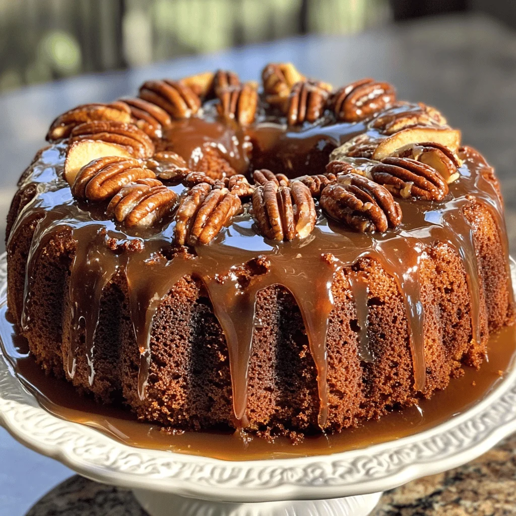 Apple Pecan Cake with Caramel Glaze