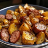 Fried Potatoes Onions And Smoked Polish Sausage