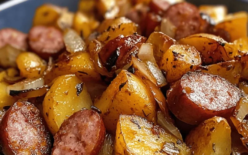 Fried Potatoes Onions And Smoked Polish Sausage
