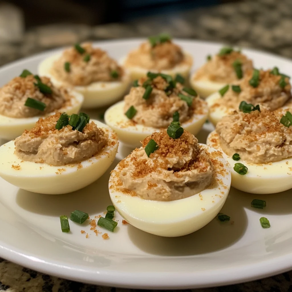 Tuna stuffed deviled eggs
