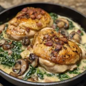 Smothered Chicken with Creamed Spinach Bacon And Mushrooms