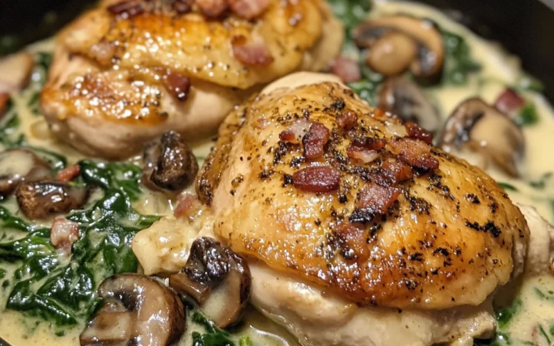 Smothered Chicken with Creamed Spinach Bacon And Mushrooms