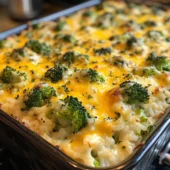 Easy Cheesy Broccoli Chicken Rice Casserole