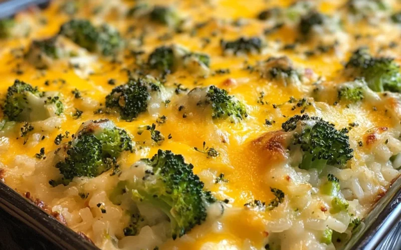 Easy Cheesy Broccoli Chicken Rice Casserole
