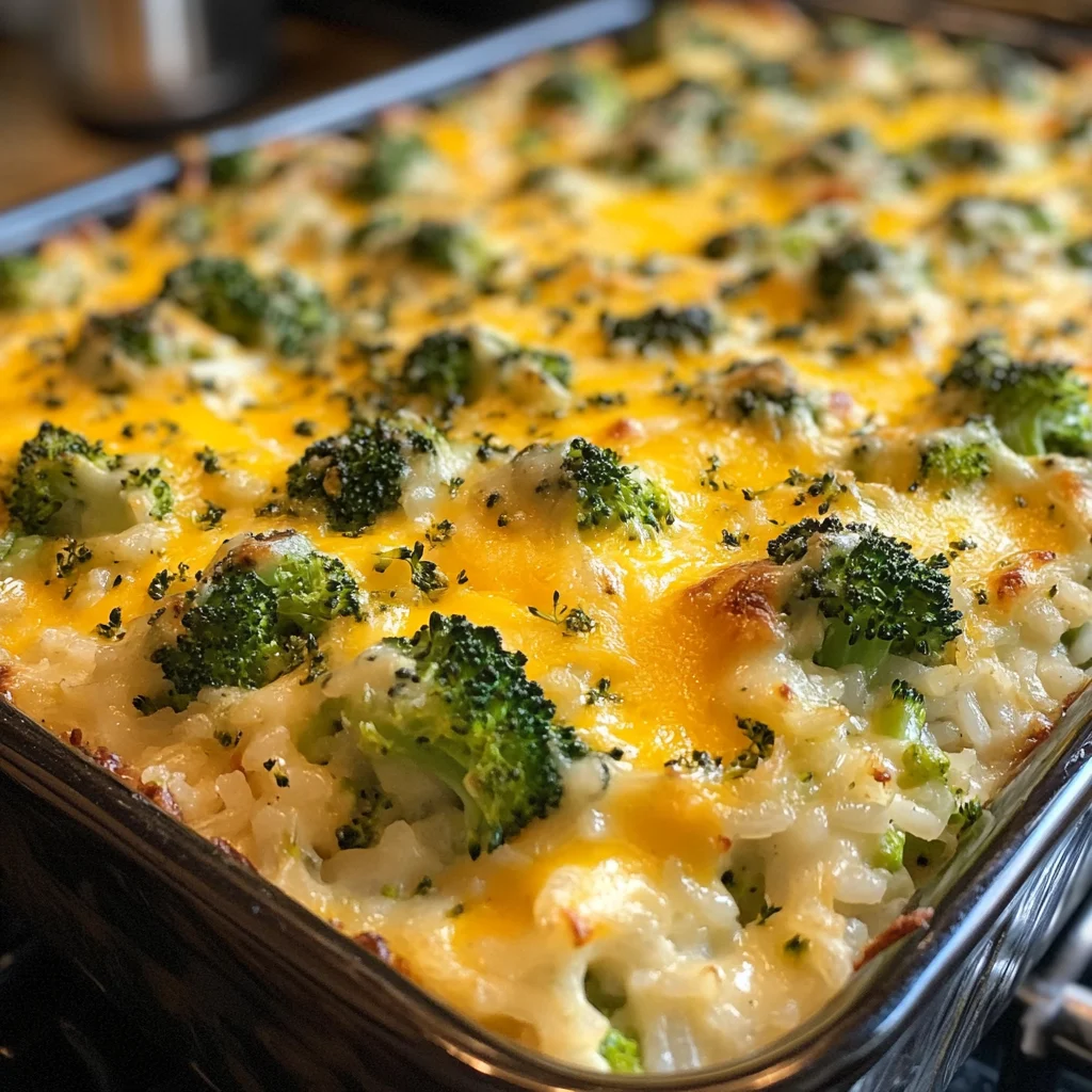Easy Cheesy Broccoli Chicken Rice Casserole
