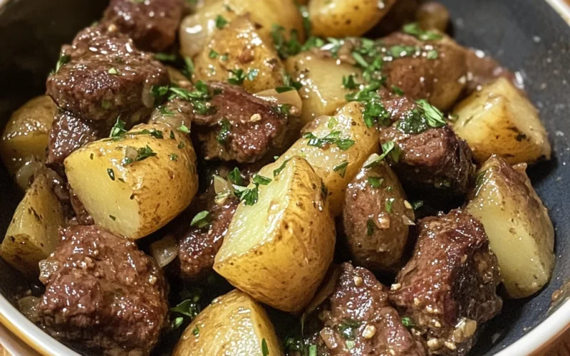Easy Slow Cooker Garlic Butter Beef and Potatoes